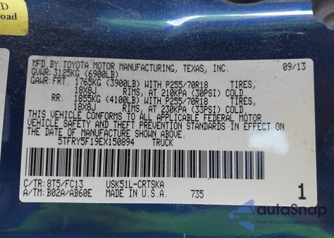 2014 Toyota Tundra Sr5 5.7L V8 from USA, damaged, VIN 5TFRY5F19EX150894